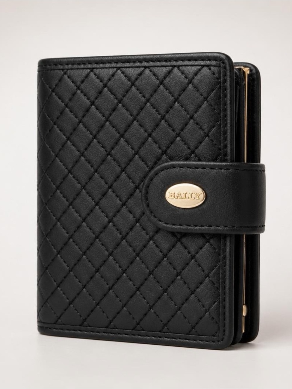 Bally Black Quilted Leather Snap Wallet